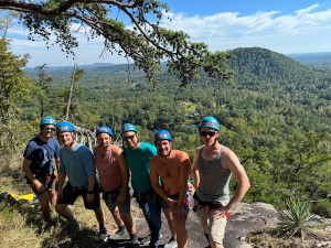 Rock climbing rappelling